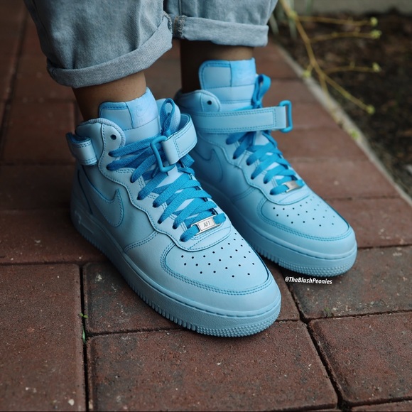 Nike Air Force 1 Mid Custom Light Blue Dip Dyed Sneakers For MEN - Picture 9 of 10
